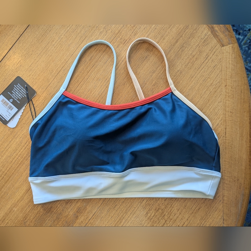 Nani Women's Medium Swim Bikini Top Blue, Orange & White Shaka Bralette Pacific